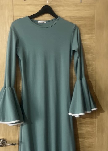 Uzun Kollu Turkuaz Uzun Elbise - Görsel 2