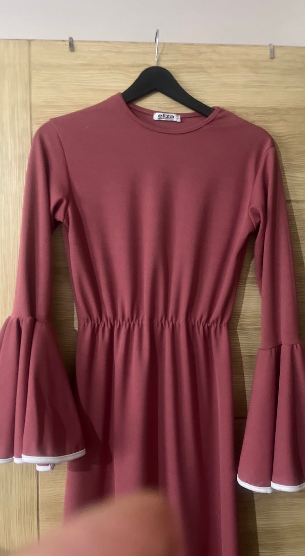 Gül kurusu Fırfırlı Bohem Elbise - Görsel 2