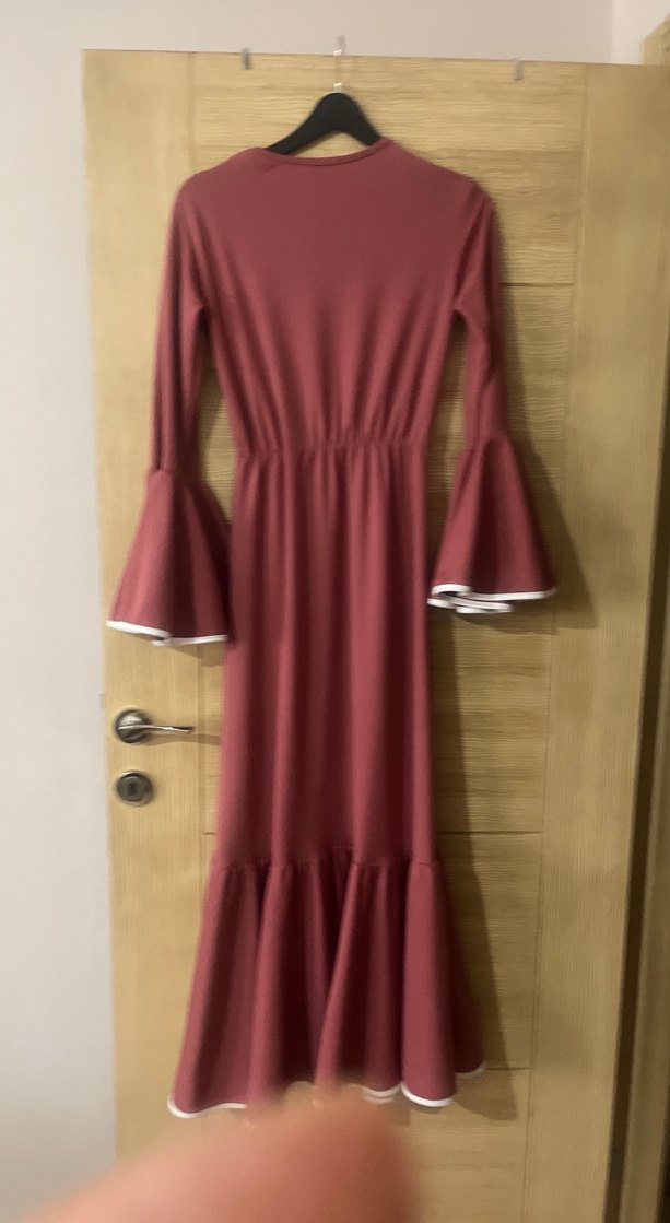 Gül kurusu Fırfırlı Bohem Elbise - Görsel 3