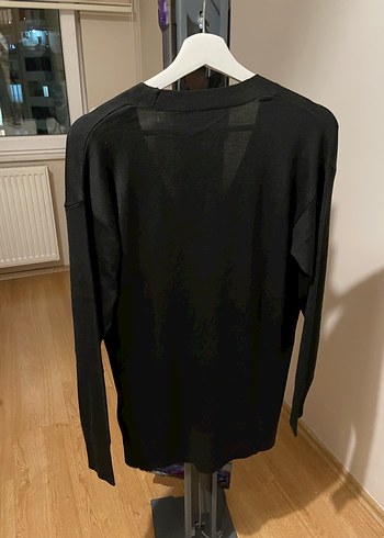 Düğmeli Siyah Midi Kadın Hırka - Görsel 4