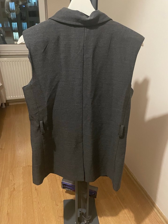 Düğmeli Gri Kadın Yelek - Görsel 4