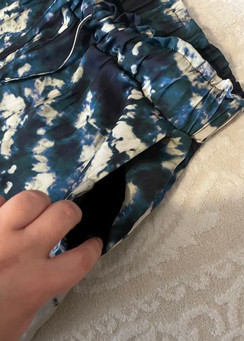 Lacivert Bağlama Desenli Bohem Kadın Pantolon - Görsel 3