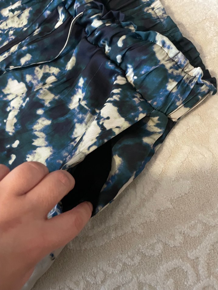 Lacivert Bağlama Desenli Bohem Kadın Pantolon - Görsel 3