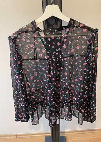 Çiçek Desenli Fırfırlı V Yaka Bluz - Görsel 4