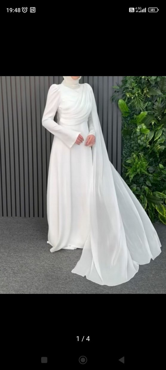 Beyaz Drapeli Uzun Kollu Kadın Abiye - Görsel 2