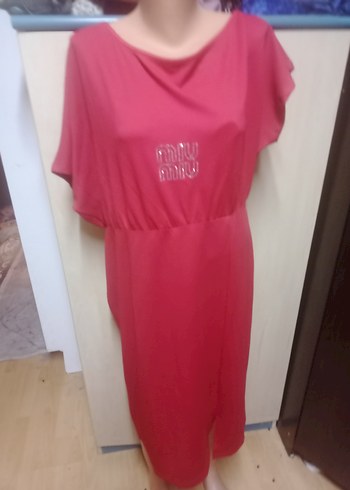 Kirmizi Uzun Rahat Taşlı Elbise - Görsel 2