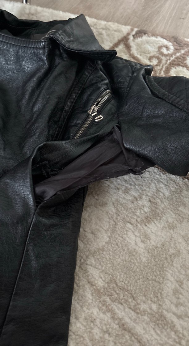 Kadın Siyah Deri Biker Ceket - Görsel 2