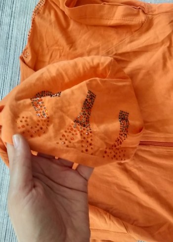 Kız Çocuk Parlak Turuncu Kapüşonlu Panço - Görsel 3