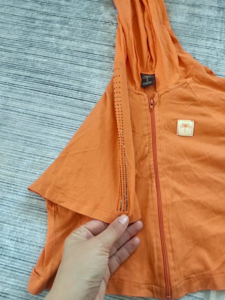 Kız Çocuk Parlak Turuncu Kapüşonlu Panço - Görsel 2