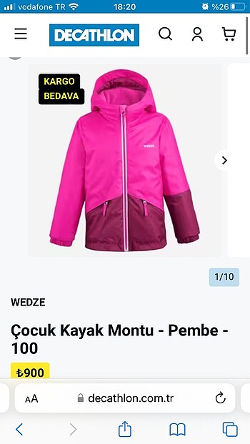 Kız çocuk kayak mont