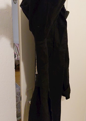 Düğmeli Siyah Midi Kaban - Trençkot Coat - Görsel 6