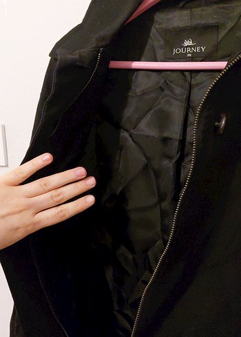 Düğmeli Siyah Midi Kaban - Trençkot Coat - Görsel 3