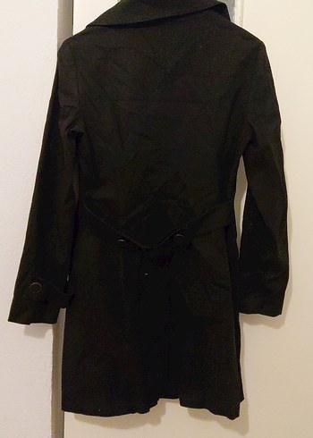 Düğmeli Siyah Midi Kaban - Trençkot Coat - Görsel 7