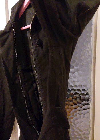 Düğmeli Siyah Midi Kaban - Trençkot Coat - Görsel 5