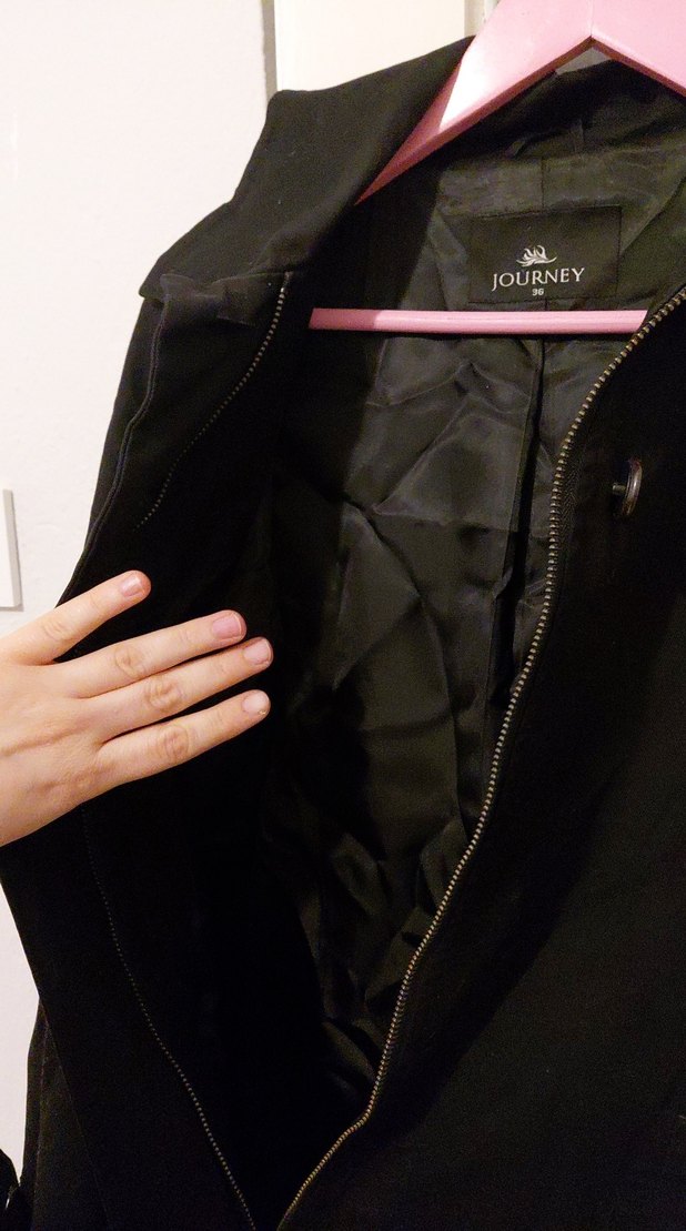 Düğmeli Siyah Midi Kaban - Trençkot Coat - Görsel 3