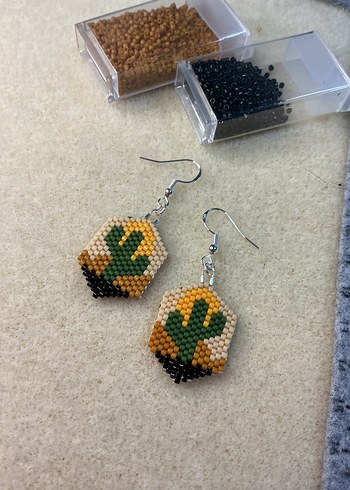 Sarı Mini Boncuklu Bohem gümüş Küpe - Görsel 2