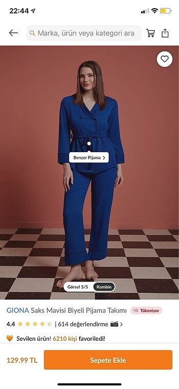 Saks mavisi pijama takımı