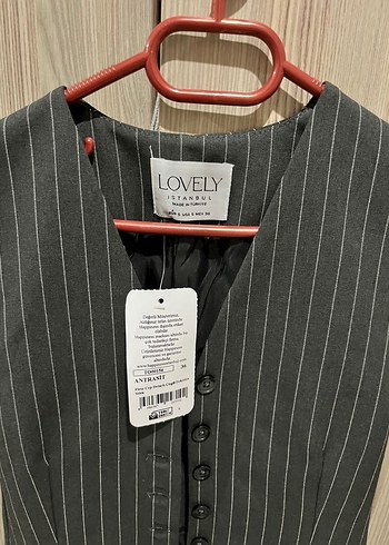 Lovely Çizgili Gri Düğmeli Kadın Yelek - Görsel 2