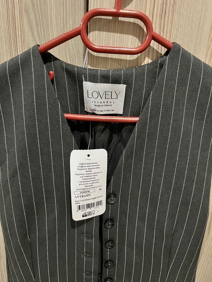 Lovely Çizgili Gri Düğmeli Kadın Yelek - Görsel 2