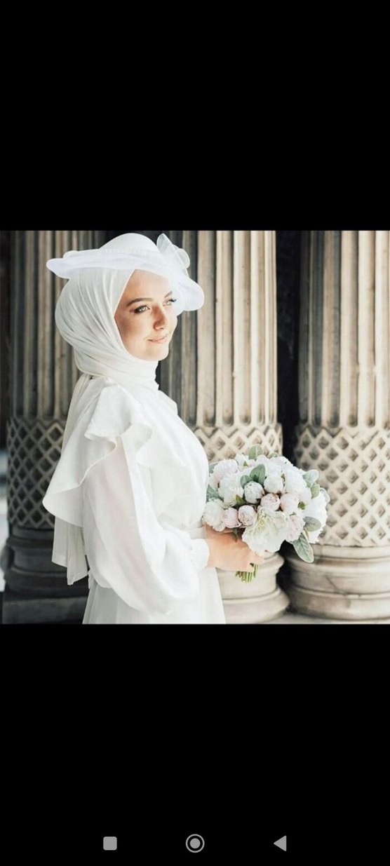 Uzun Beyaz Tesettür Gelinlik - Görsel 2