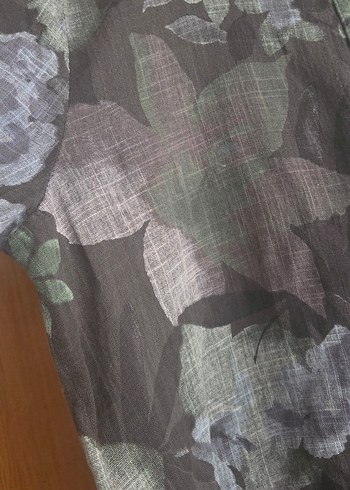 Düğmeli V Yaka Kahverengi Bohem Gömlek - Görsel 2