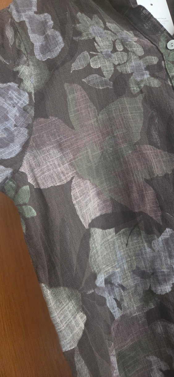 Düğmeli V Yaka Kahverengi Bohem Gömlek - Görsel 2