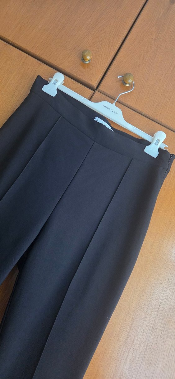 sateen marka geniş paça kumaş pantolon - Görsel 3