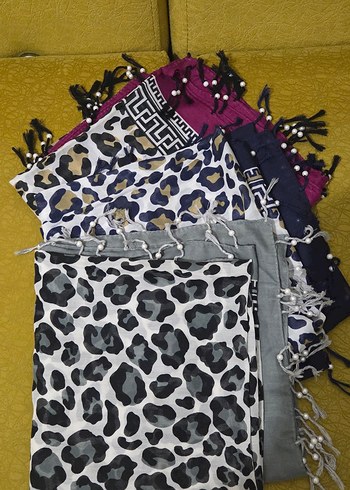 Bordo Leopar Desenli Bohem Kadın fular - Görsel 2