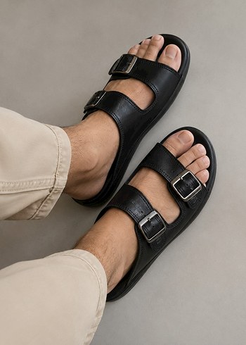 Gezer Siyah Cift Bantli Erkek Sandalet