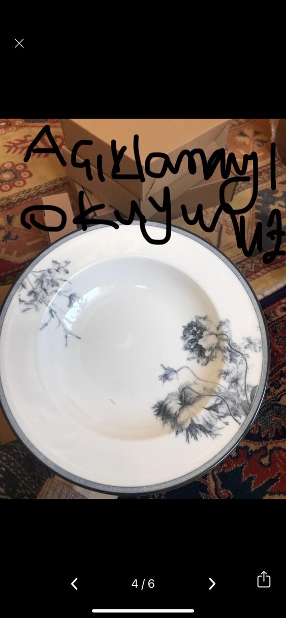 Mavi Çiçek Desenli Beyaz Tabak - Görsel 4