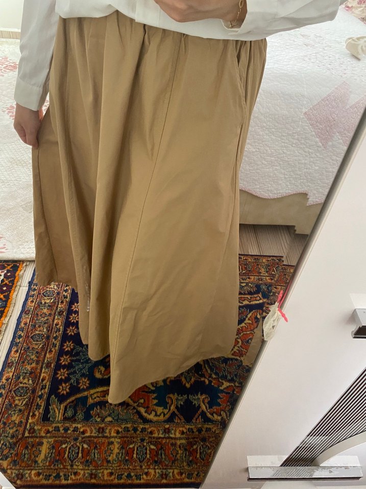 Camel Uzun Beli Lastikli Parçalı Etek - Görsel 5