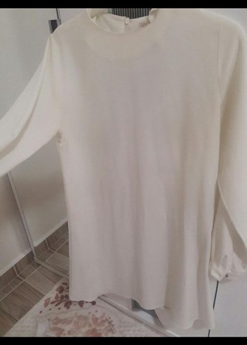 Uzun Kollu Beyaz Midi Kadın Tunik - Görsel 3