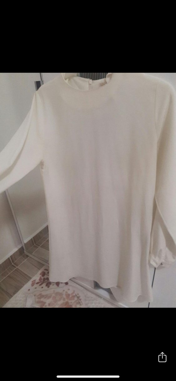 Uzun Kollu Beyaz Midi Kadın Tunik - Görsel 3