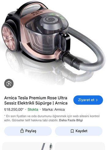 Arnica Tesla Premium Rose Ultra Sessiz Elektrikli Süpürge
