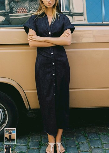 m Beden Kadın Zara Midi Denim Kot Elbise
