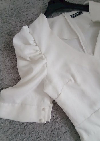 Beyaz V Yakalı Kısa Keten Tulum - Görsel 5