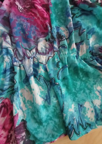 Bohem Çok Renkli Bağcıklı V Yaka plaj elbisesi - Görsel 8