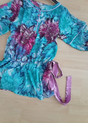 Bohem Çok Renkli Bağcıklı V Yaka plaj elbisesi - Görsel 7