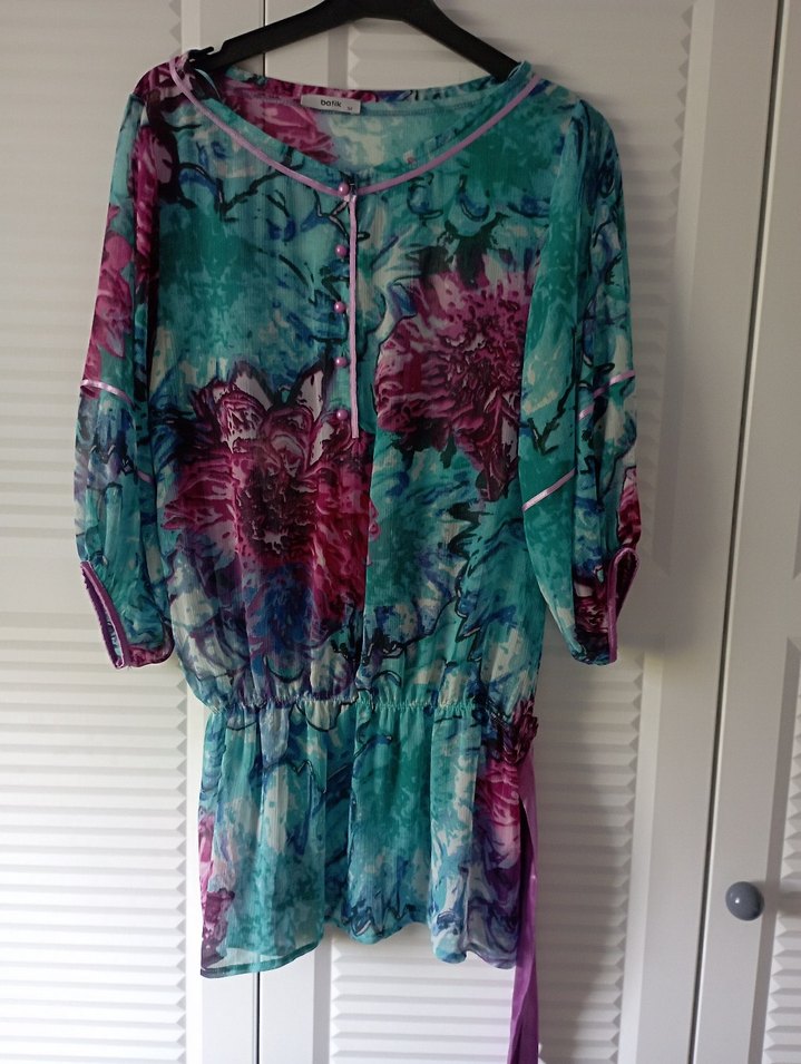 Bohem Çok Renkli Bağcıklı V Yaka plaj elbisesi - Görsel 2