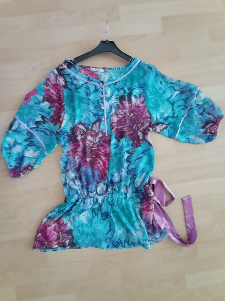 Bohem Çok Renkli Bağcıklı V Yaka plaj elbisesi - Görsel 3