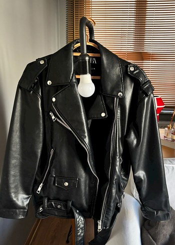 Siyah Deri Biker Ceket