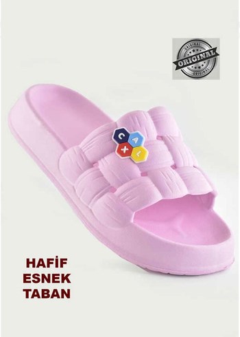 Pembe Bağlama Desenli Platform Topuklu Kadın Terlik