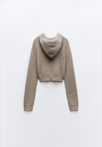 Zara Zara yumuşak kapüşonlu S bej crop triko kazak