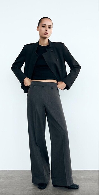 Zara Xs antrasit gri düğmeli pantolon