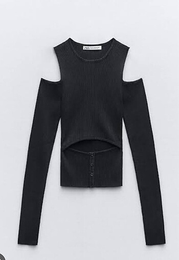 Zara S acid wash cut out triko bluz