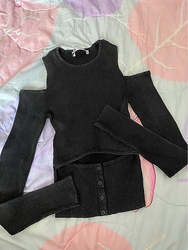 Zara Zara S acid wash cut out triko bluz