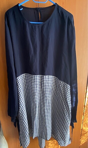 Xxl 44 lacivert kareli simli tunik