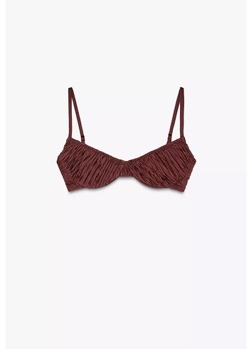 Zara Zara xs Kahverengi mürdüm pilili balenli Kadın Bikini üstü