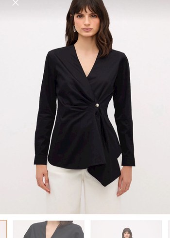 Siyah Düğmeli Uzun Kollu Kadın Bluz - Görsel 3