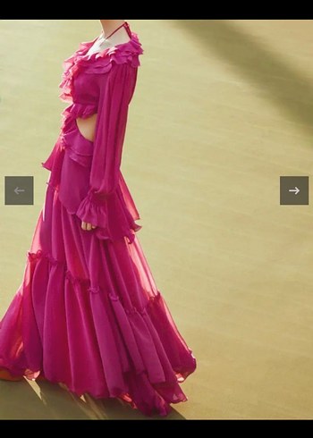 Pembe Uzun Volanlı Elbise - Görsel 3